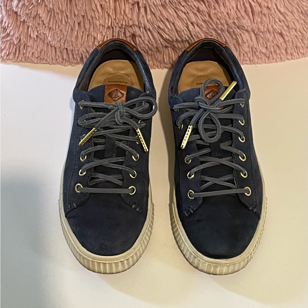 Blue suede Sperry shoes